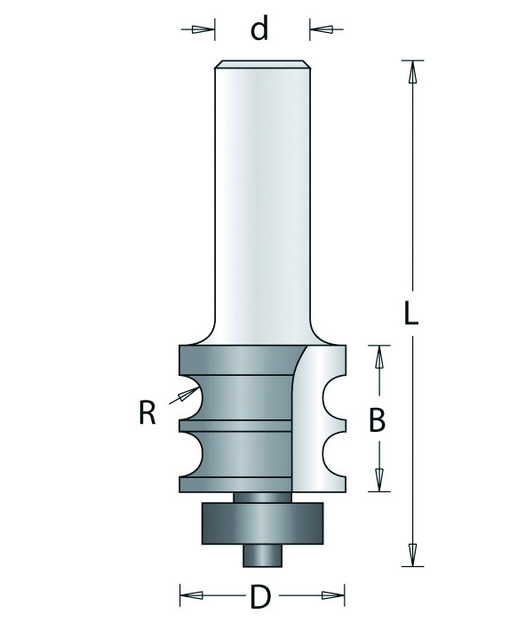 227-8 HM Dubbel Kraalprofielfrees met Onderlager d=8